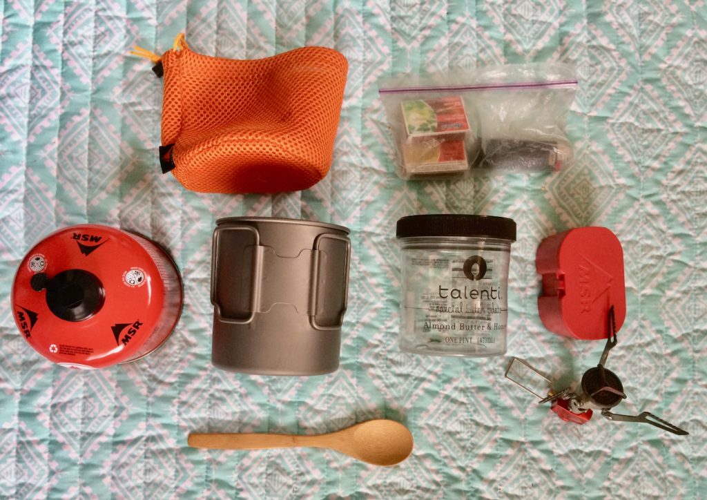 Ultralight stove, cooking pot, spoon, fuel