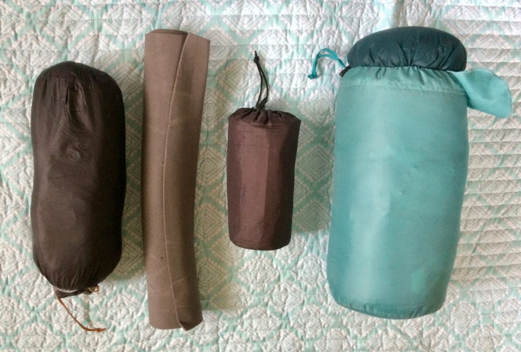 Ultralight tent, sleeping bag, sleeping pad
